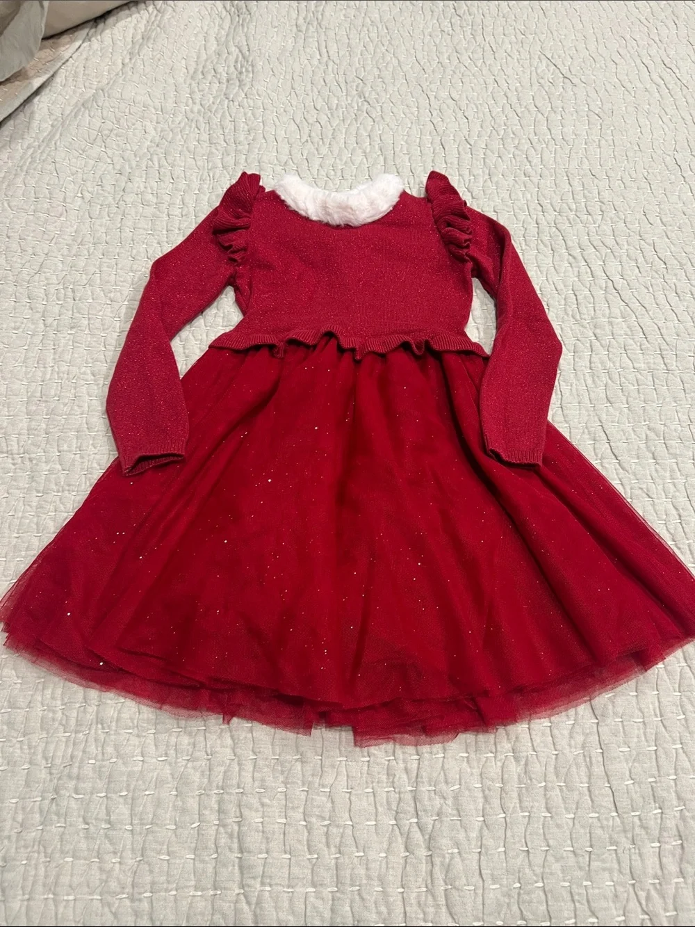 Gymboree Red Sparkle Tulle Holiday Dress with Faux Fur Trim